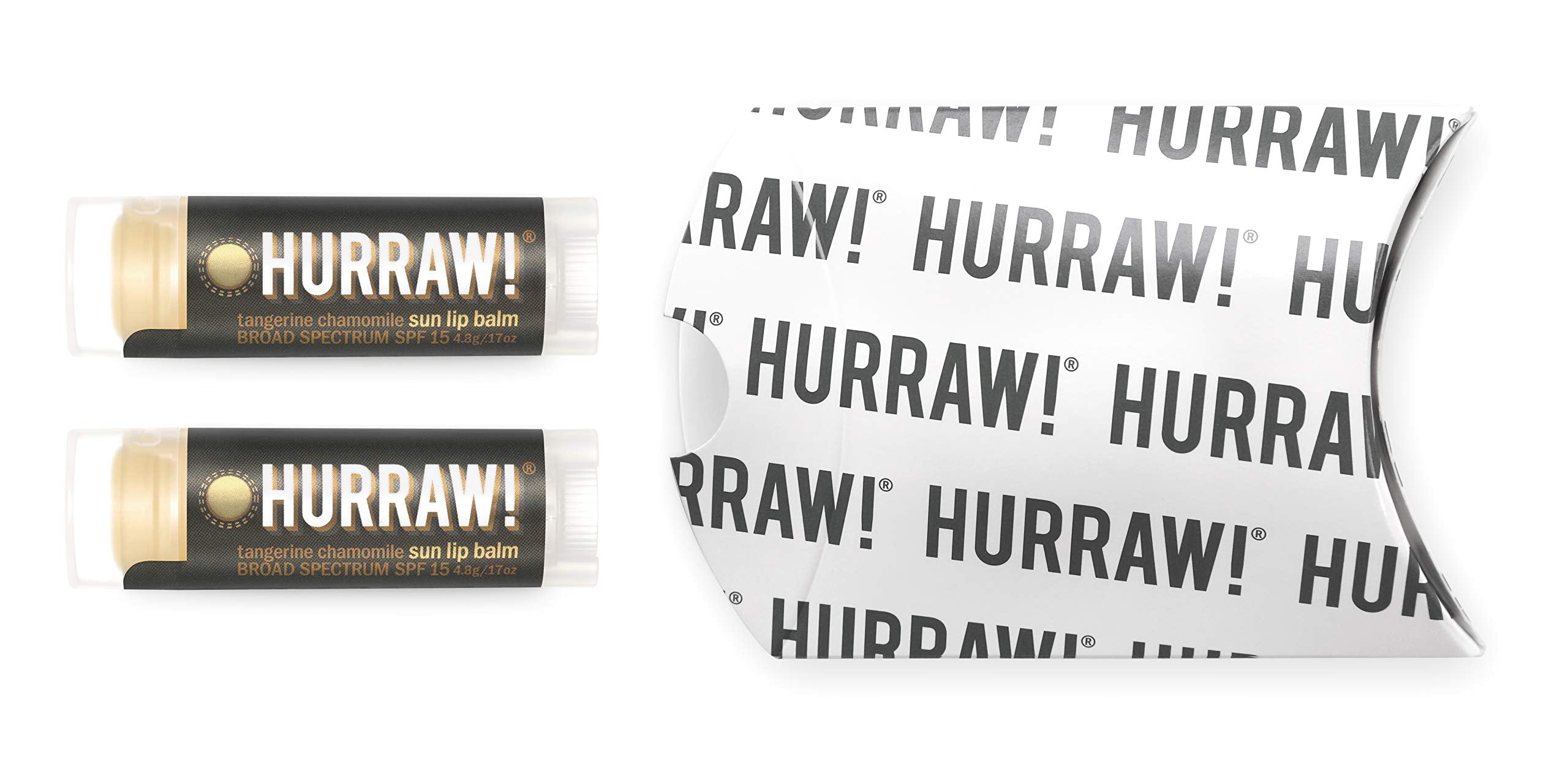 Hurraw! Sun Lip Balm (Zinc Oxide Protection, Broad Spectrum SPF 15, Tangerine, Chamomile), 2 Pack: Organic, Certified Vegan, Gluten Free. Non-GMO, All-Natural. Bee, Shea, Soy & Palm Free. Made in USA